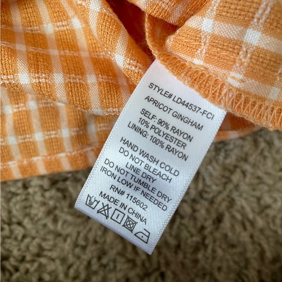 NWT Altar'd State Gingham Puff Sleeve Tie Front Mini Dress Apricot size L - Picture 9 of 14